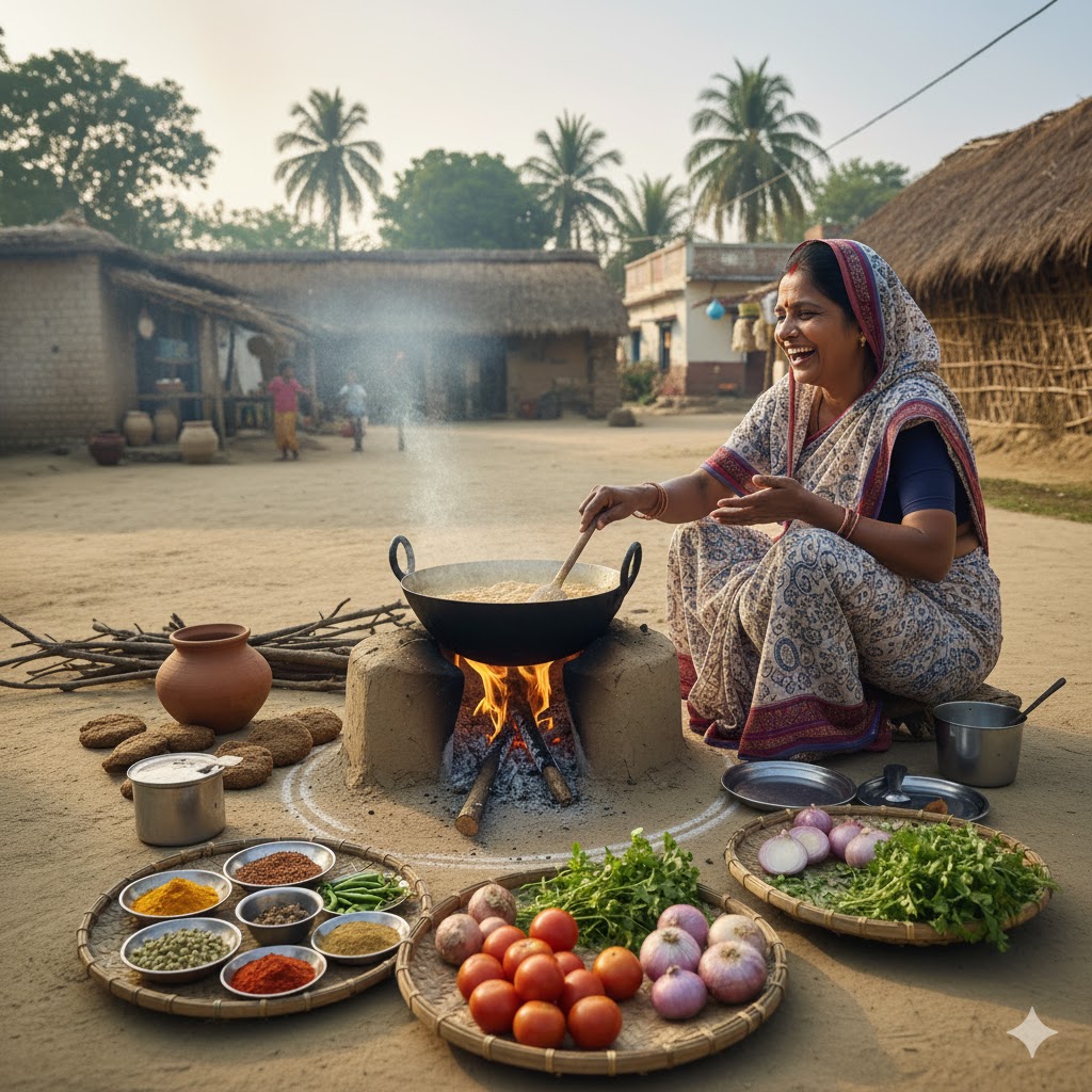 Happy Rural Family Cooking